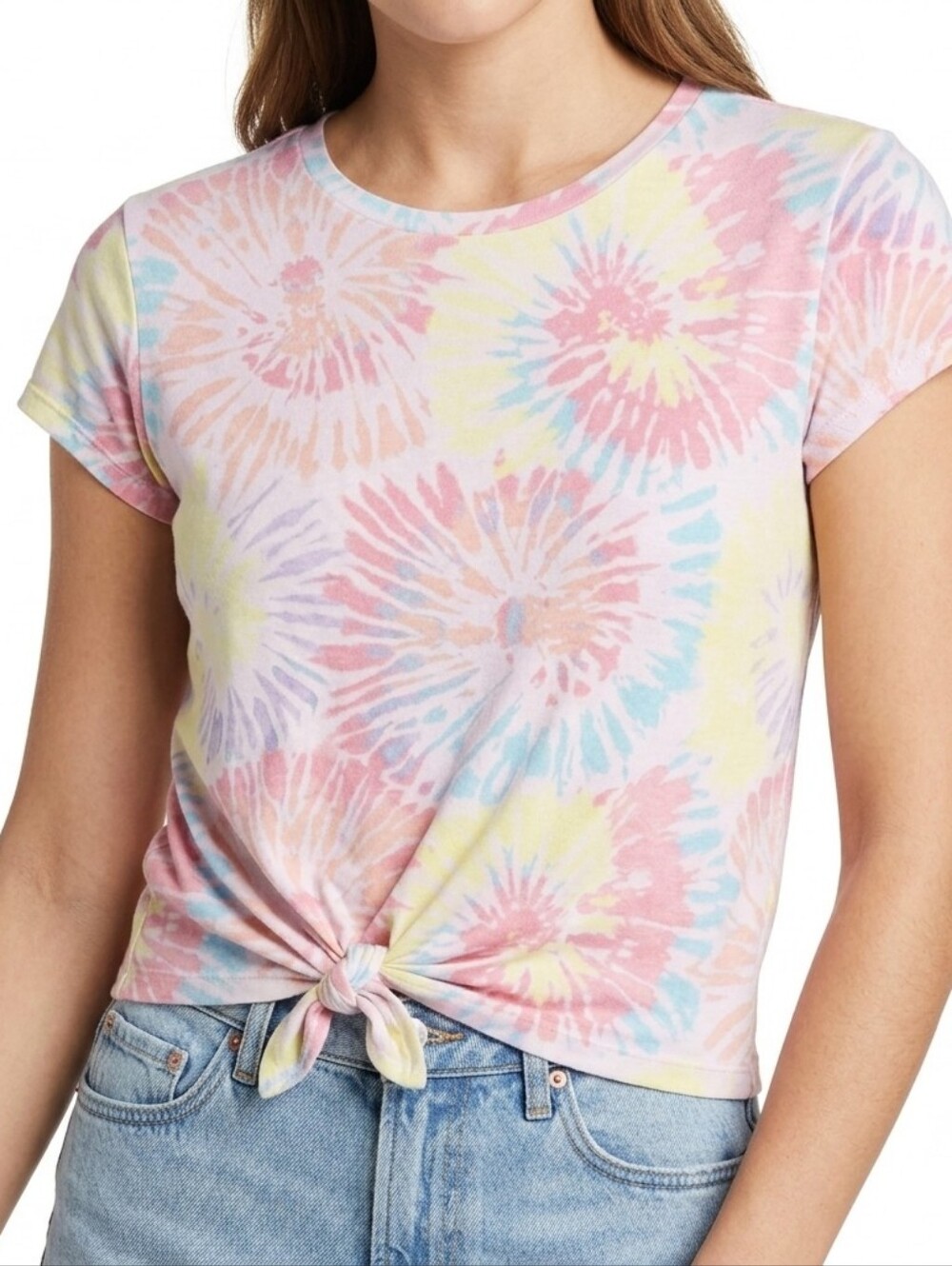 32 Degrees Pastel Tie-Dye Knot Front Short Sleeve Top